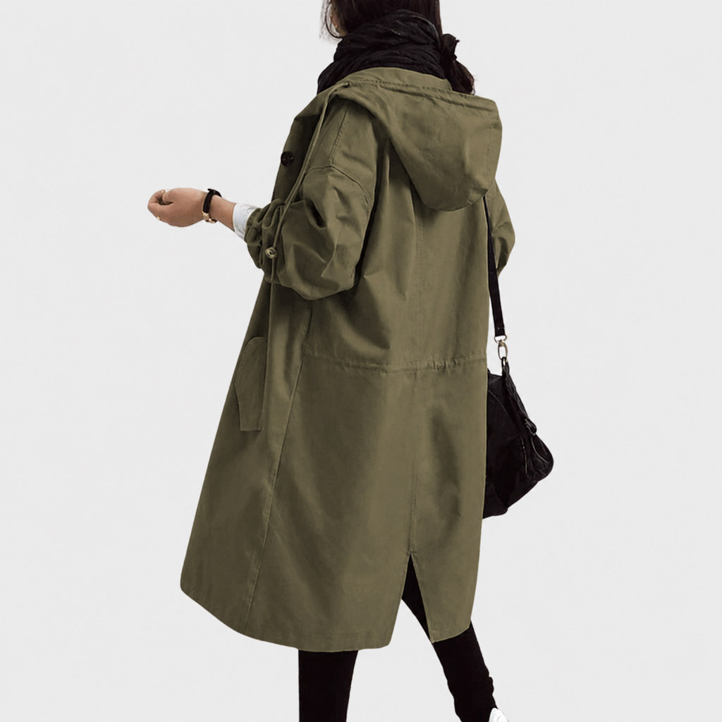 Damen Oversized Mantel mit Kapuze, langer Übergangsmantel