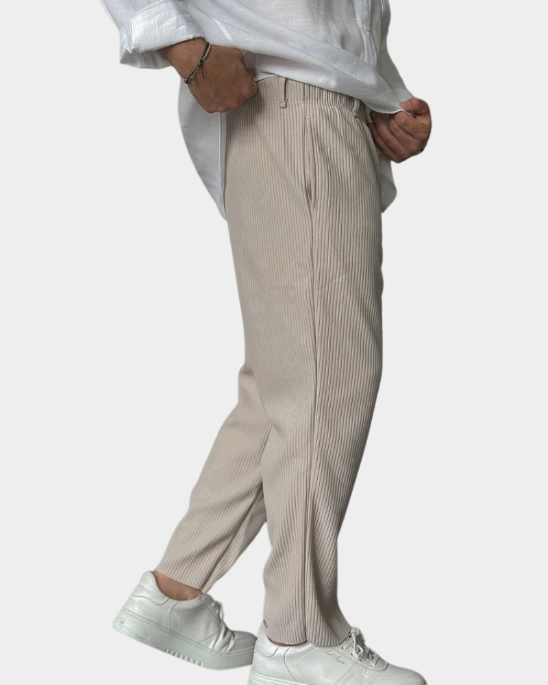 Herren Ripphose mit Bundfalte und Eingrifftasche, Beige, Seitenansicht