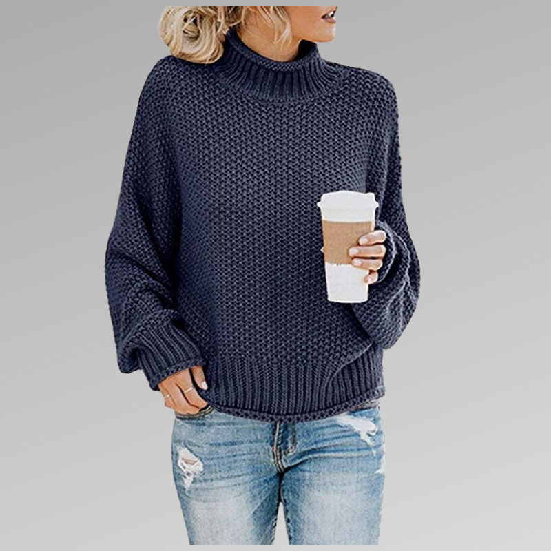 Damen Grobstrickpullover mit Rollkragen in Blau