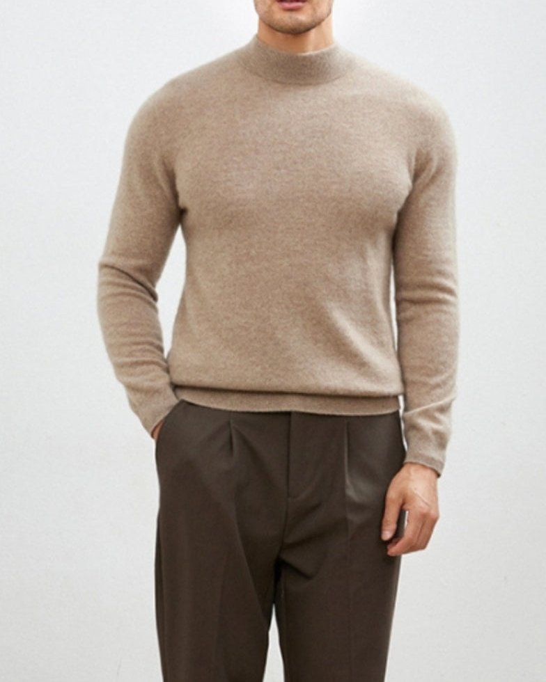 Bayer Modehaus - Herren Feinstrick-Pullover mit Stehkragen, lange Ärmel in Braun