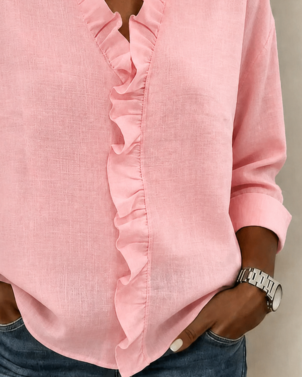Damen Bluse mit Rüschen und V-Ausschnitt, langarm, Ansicht 10