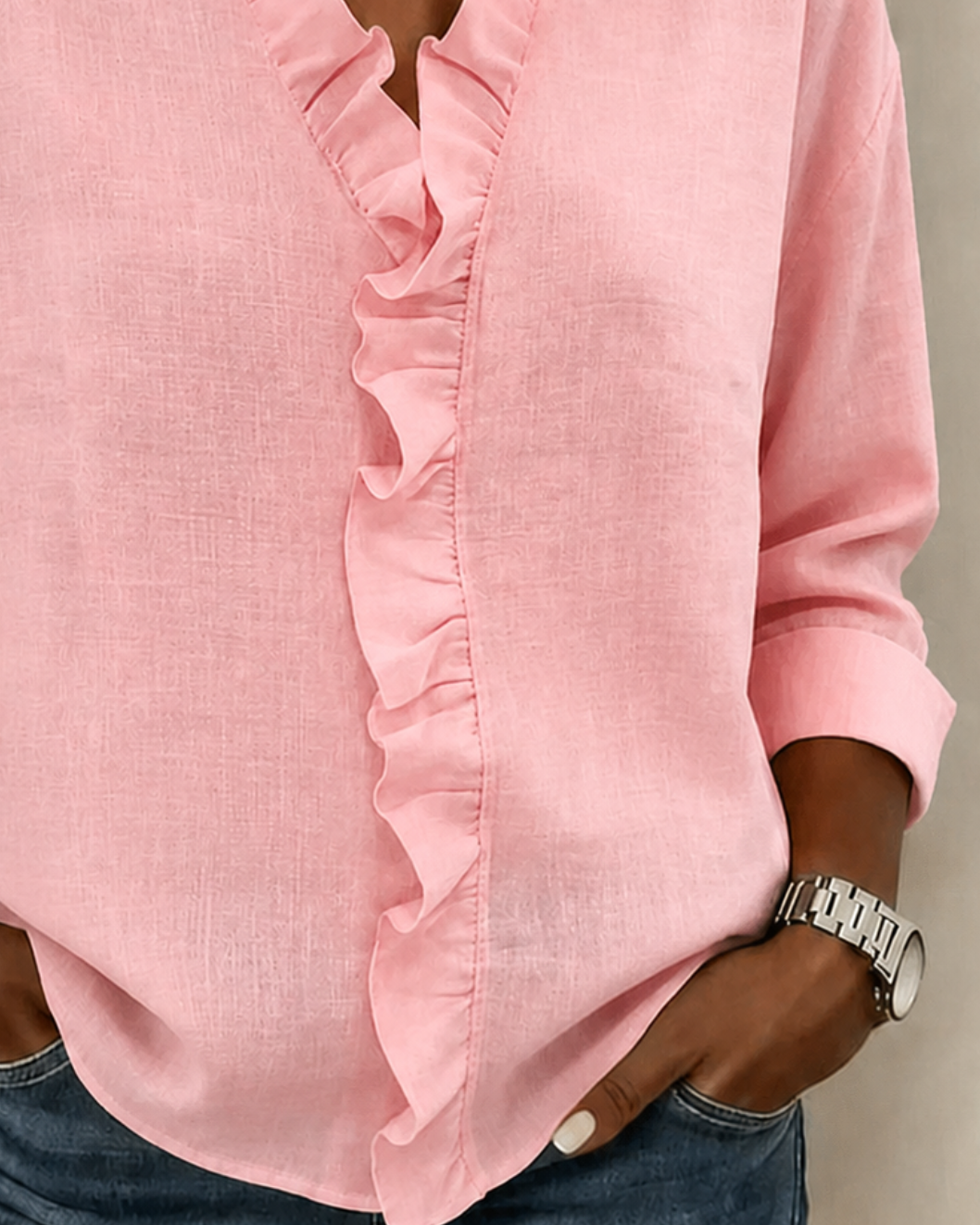 Bayer Modehaus - Damen Bluse mit Rüschen und V-Ausschnitt, langarm - Produktbild 10