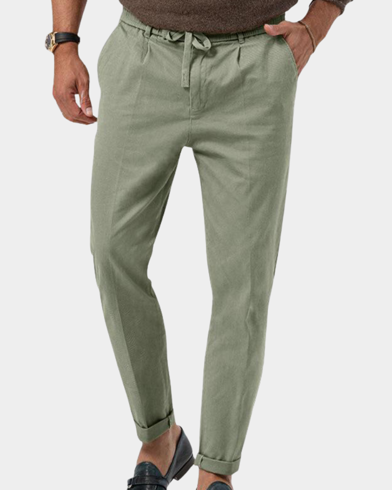 Bayer Modehaus - Herren Bundfaltenhose mit Elastikbund, schmal zulaufend in Grün