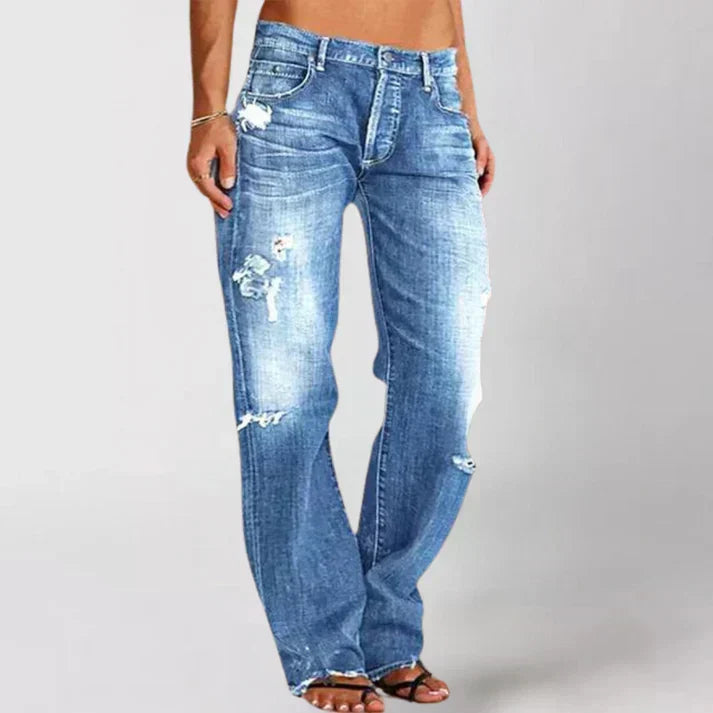 Weite Jeans im Used-Look in Blau
