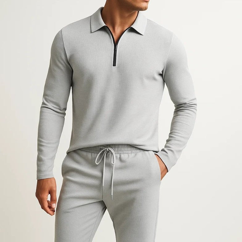 Strick Pullover Herren Polo Set 2-teilig Waffelstrick Jogger Hose