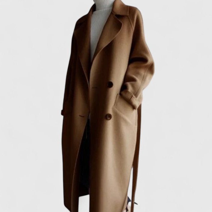 Bayer Modehaus - Damen Langer Zweireiher-Mantel mit Bindegürtel, Oversized in Braun
