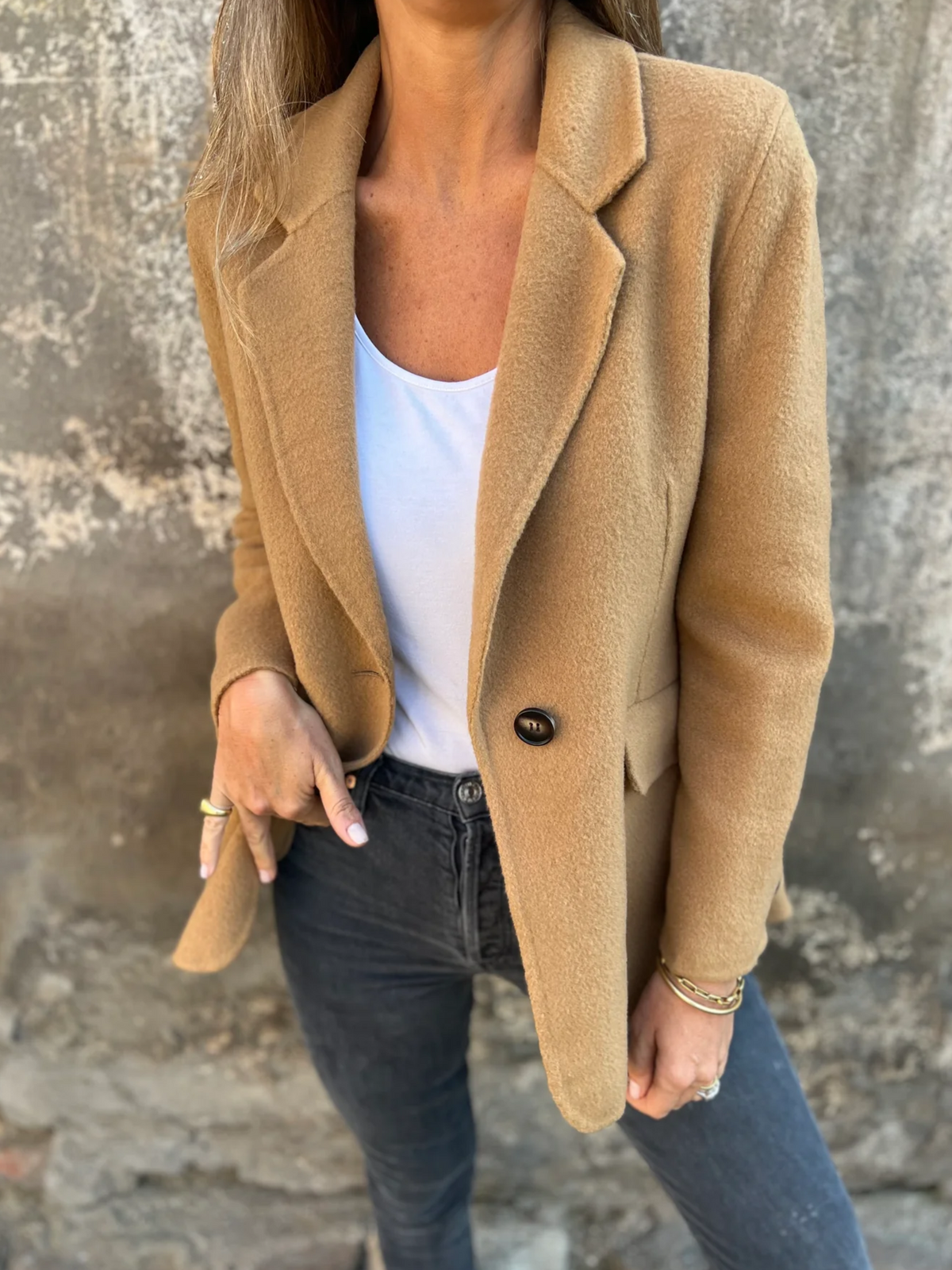 Bayer Modehaus - Damen Blazer mit Reverskragen, einreihig, hüftlang in Khaki