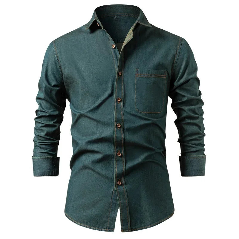 Herren Denim-Hemd mit Knopfleiste und Brusttasche, Schwarz