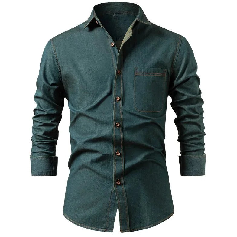 Bayer Modehaus - Herren Langarmhemd mit Kentkragen und Brusttasche, Denim-Optik in Blau