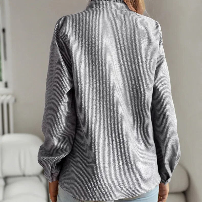 Damen Bluse mit Rüschenkragen und Knopfleiste, langarm, Ansicht 6