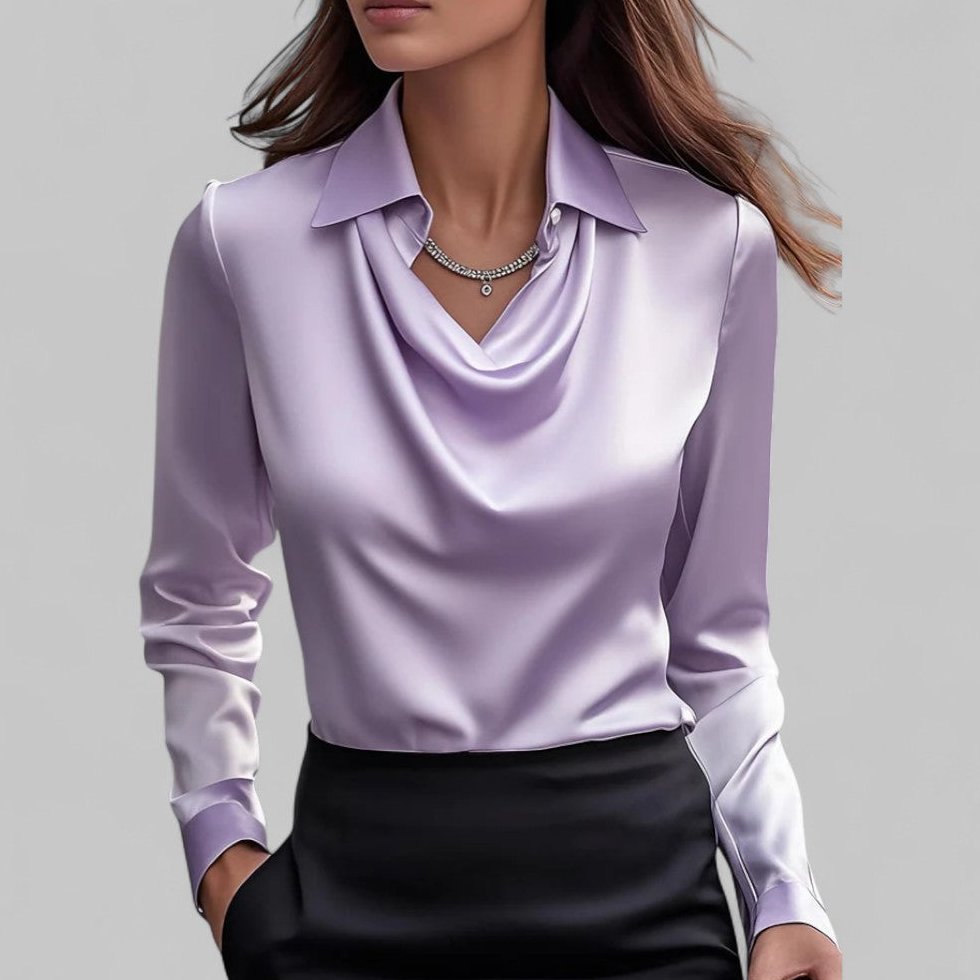 Bluse Damen Satin mit Wasserfallausschnitt und Manschetten