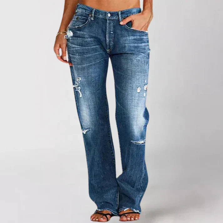 Weite Jeans im Used-Look in Dunkelblau