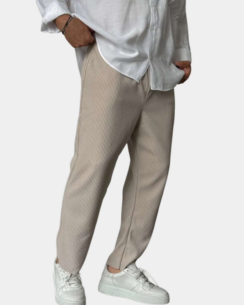 Herren Ripphose in Cord-Optik mit geradem Bein, Beige, Vorderansicht