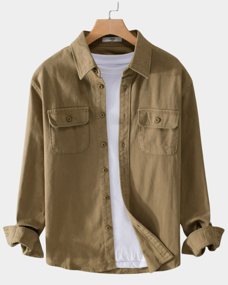Herren Overshirt mit Knopfleiste und Brusttaschen, Khaki