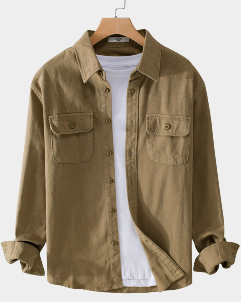 Bayer Modehaus - Herren Overshirt mit Pattentaschen und Knopfleiste, Langarm in Khaki