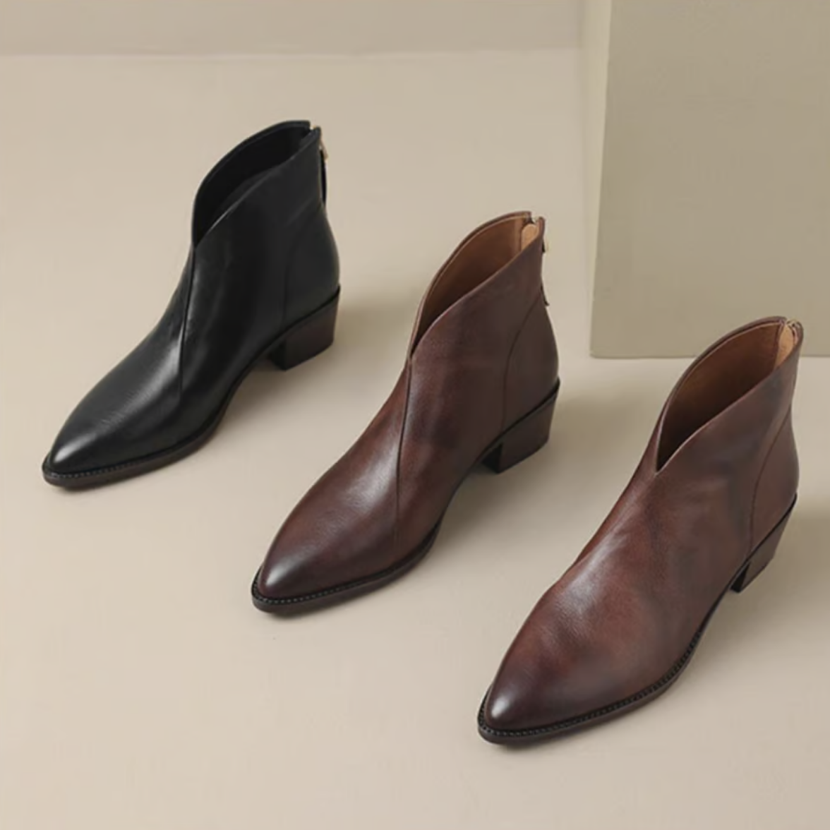 Stiefeletten Damen mit Blockabsatz und Reißverschluss in Lederoptik