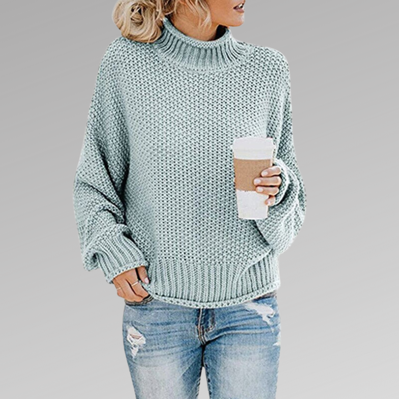Bayer Modehaus - Damen Grobstrickpullover mit Rollkragen und weiten Ärmeln in Himmelblau