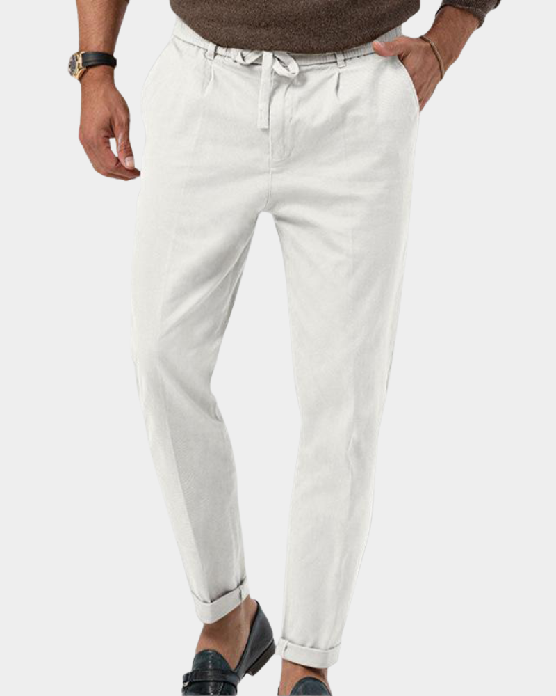 Herren Hose mit Bundfalten und Elastikbund, Weiß