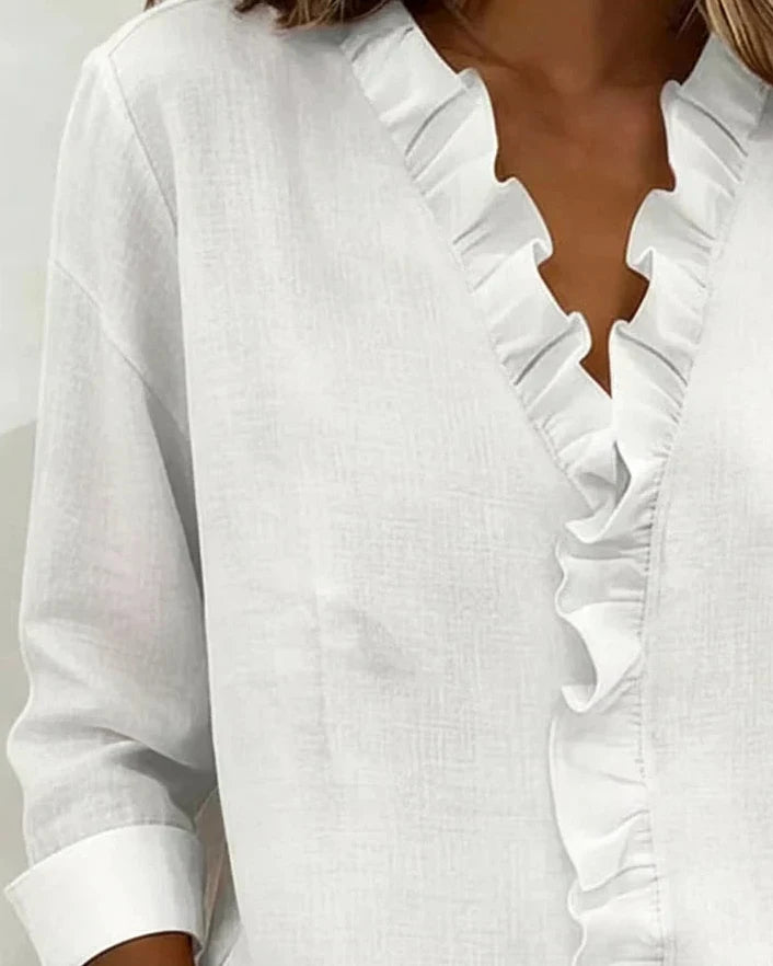 Bayer Modehaus - Damen Bluse mit Rüschen und V-Ausschnitt, langarm - Produktbild 5
