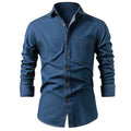 Herren Langarmhemd in Denim-Optik mit Kentkragen und Brusttasche, Marineblau