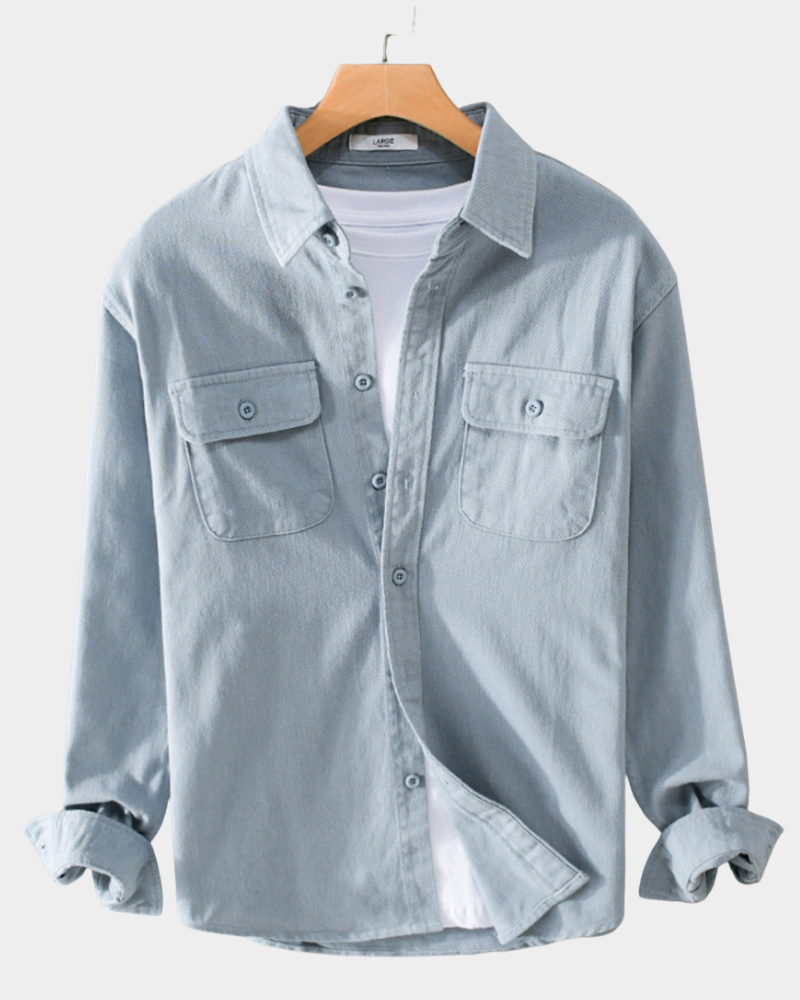 Herren Overshirt im Utility-Look mit zwei Pattentaschen, Hellblau