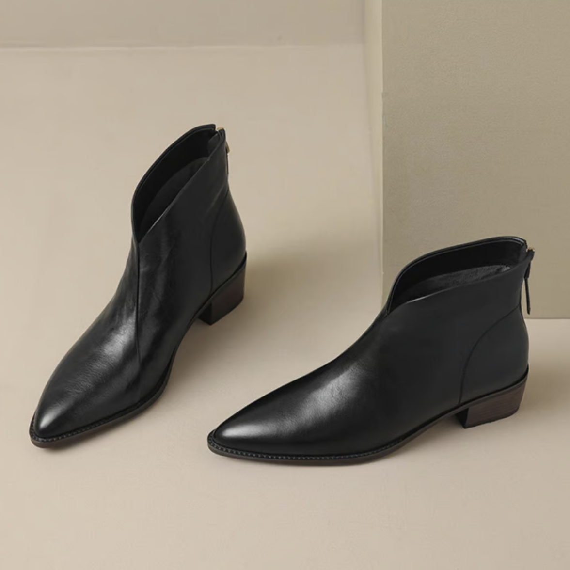 Stiefeletten Damen mit Blockabsatz und Reißverschluss in Lederoptik