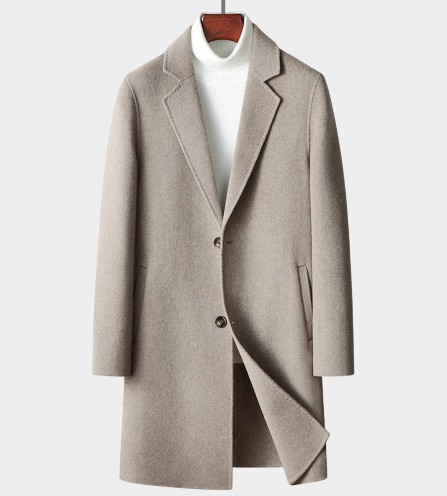 Langer Herren Mantel mit Reverskragen in hellem Camel