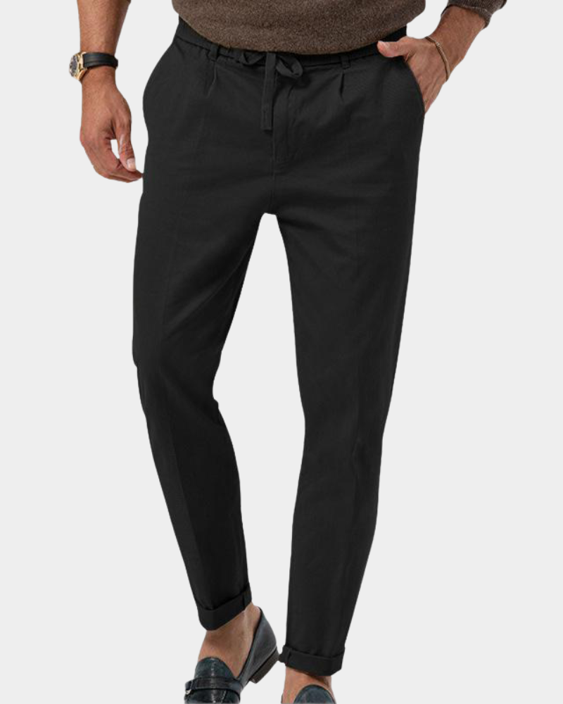 Herren Bundfaltenhose mit umgeschlagenem Saum, Schwarz