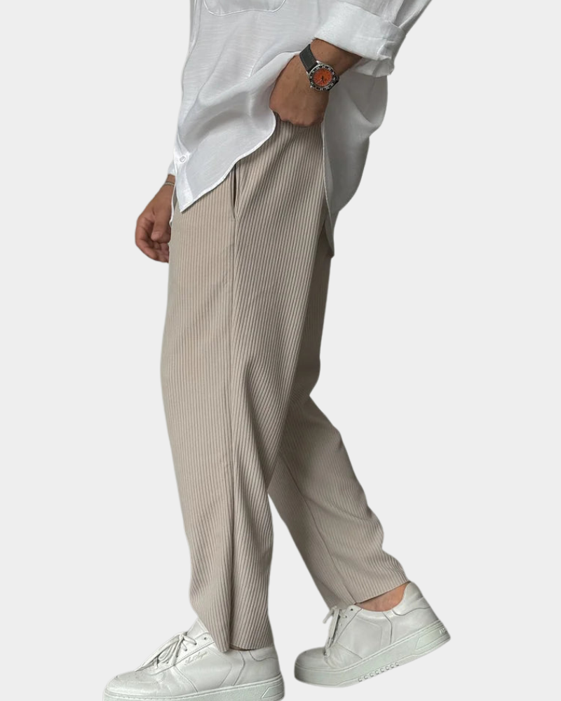 Herren Ripphose mit flachem Bund und Knopfverschluss, Beige