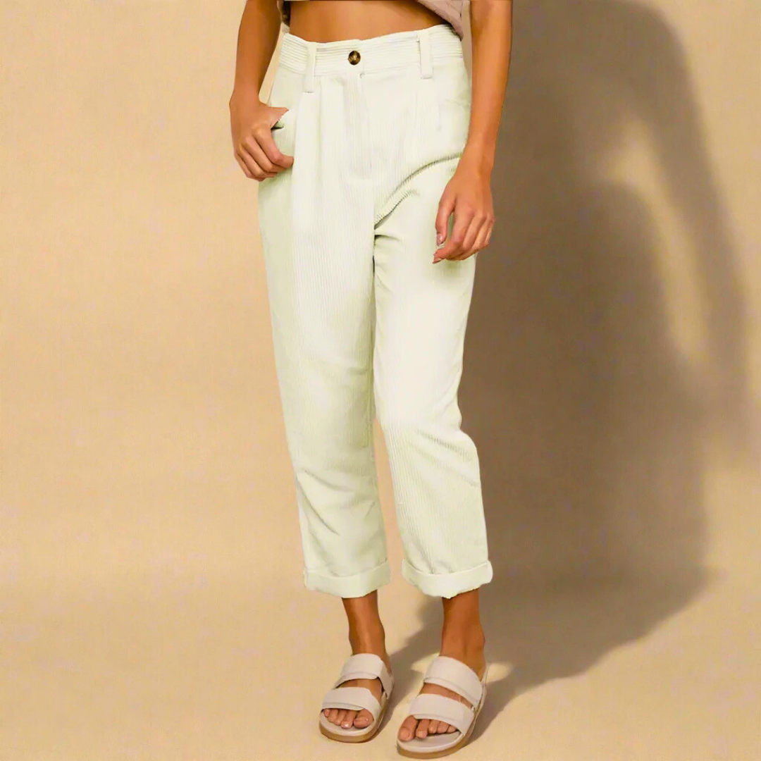 Damen Cordhose mit Bundfalten und umgekrempeltem Saum - weitere Ansicht