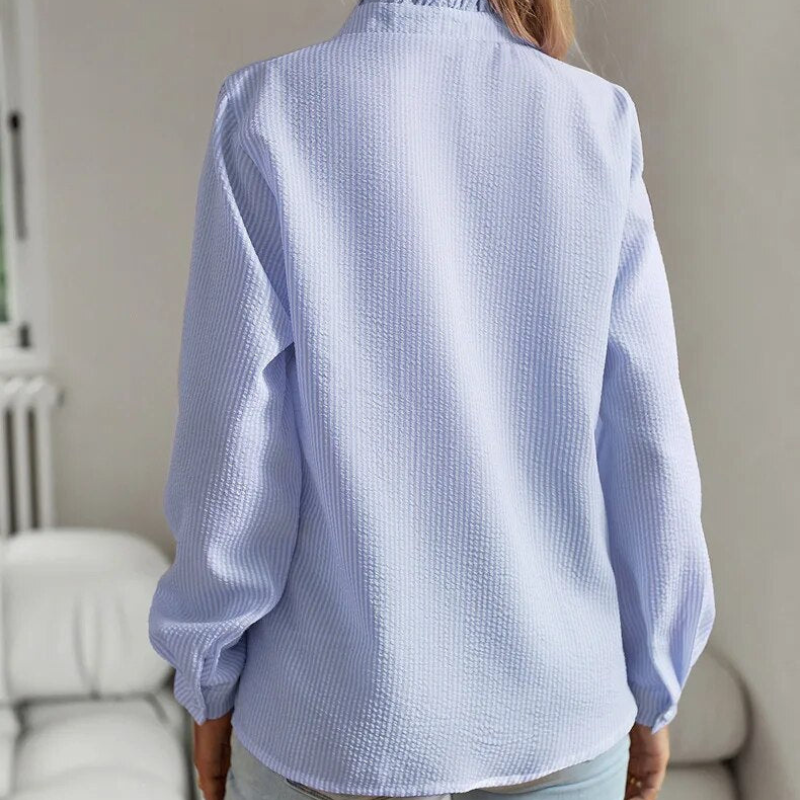 Bluse mit Stehkragen, Rückansicht, in Blau