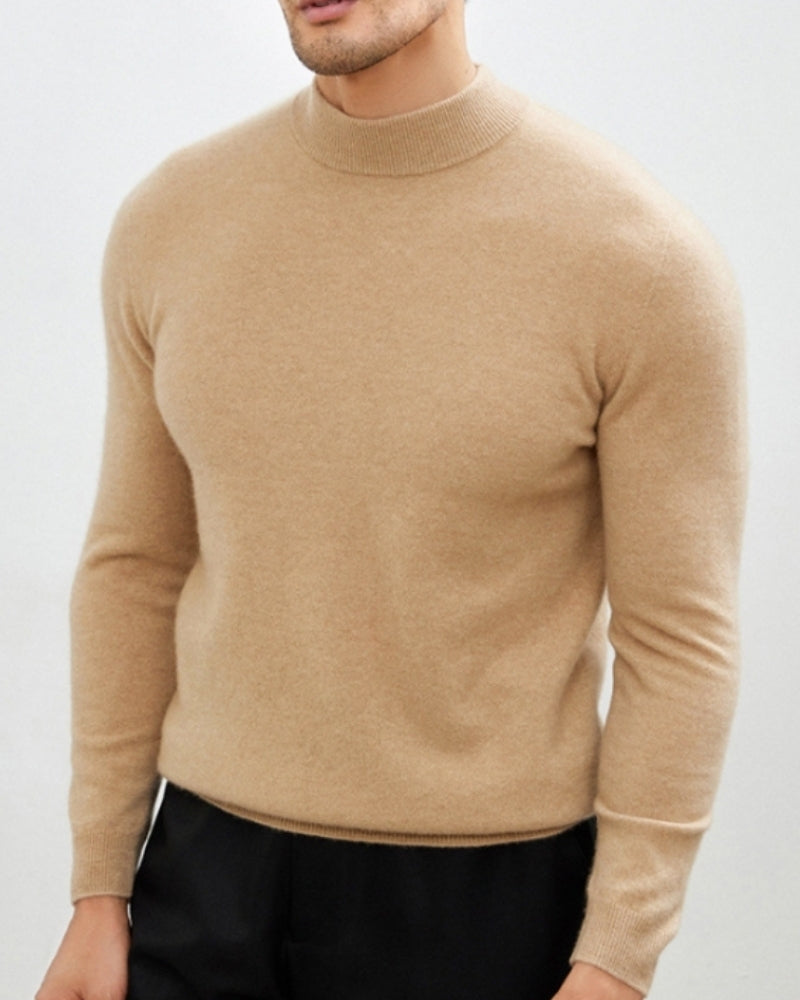 Herren Feinstrick-Pullover mit Stehkragen in Beige