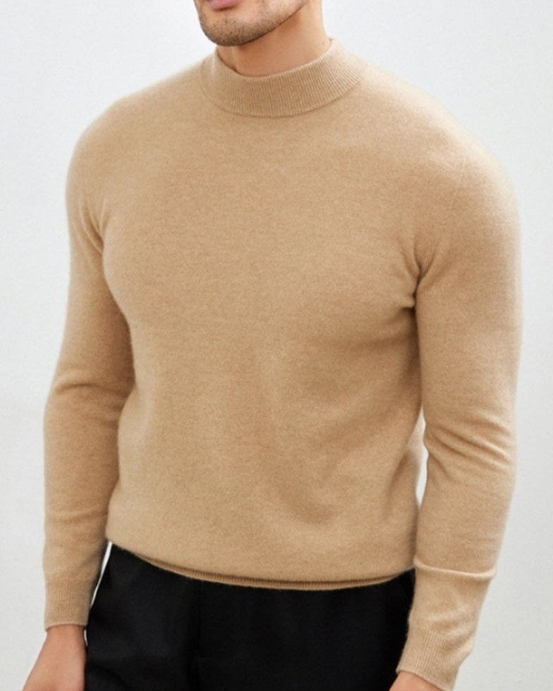 Bayer Modehaus - Herren Feinstrick-Pullover mit Stehkragen, lange Ärmel in Beige