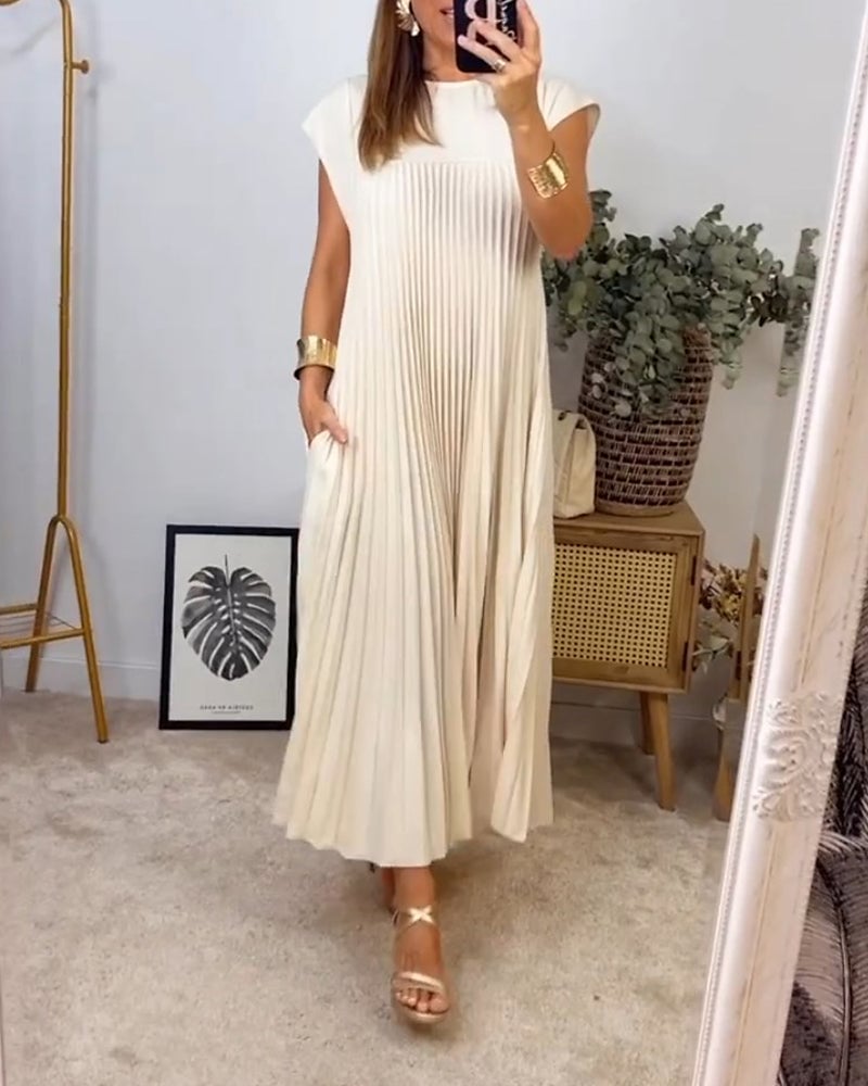 Damen Plisseekleid mit Rundhals und Maxi-Länge - weitere Ansicht