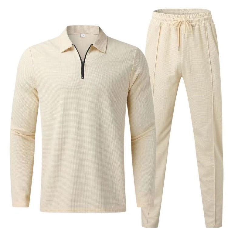 Strick Pullover Herren Polo Set 2-teilig Waffelstrick Jogger Hose