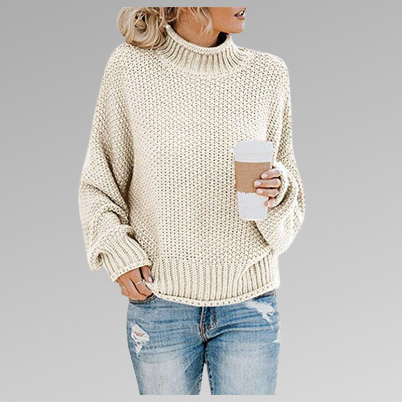 Damen Grobstrickpullover mit Rollkragen in Weiß