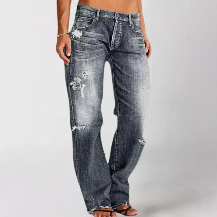 Bayer Modehaus - Damen Jeans im Used-Look, weites Bein, mittelhoher Bund in Grau