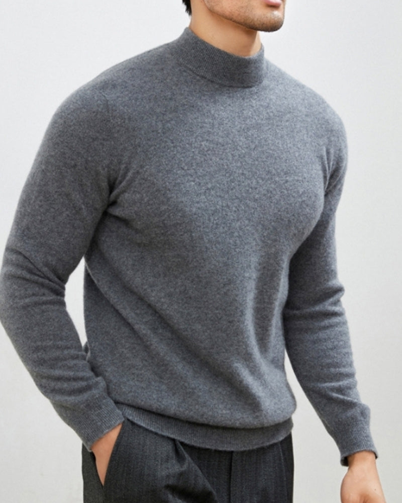 Herren Feinstrick-Pullover mit Stehkragen in Grau