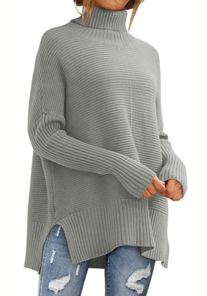 Bayer Modehaus - Damen Rollkragenpullover in Rippstrick mit Seitenschlitzen in Grau
