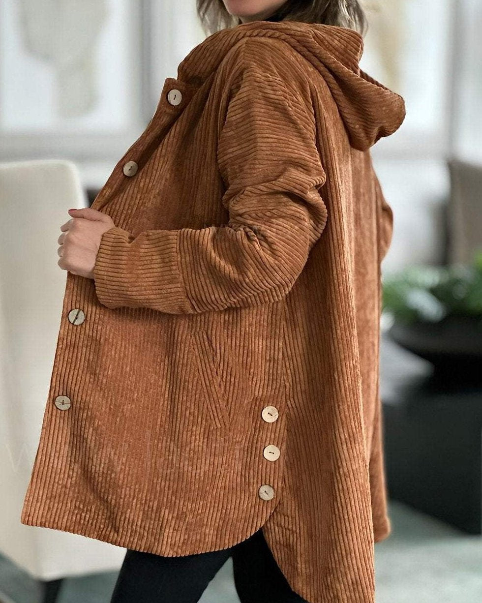 Bayer Modehaus - Damen Lange Cordjacke mit Kapuze und Knopfleiste - Produktbild 6