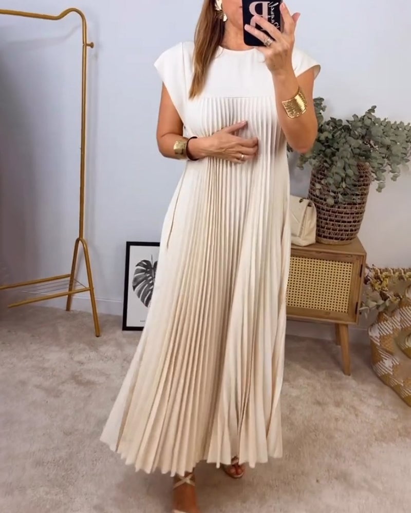 Damen Plisseekleid mit Rundhals und Maxi-Länge - weitere Ansicht