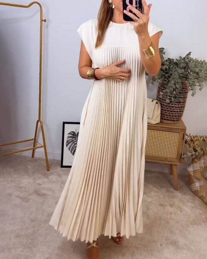 Bayer Modehaus - Damen Plisseekleid mit Rundhals, Maxi-Länge, kurze Ärmel - Produktbild 6