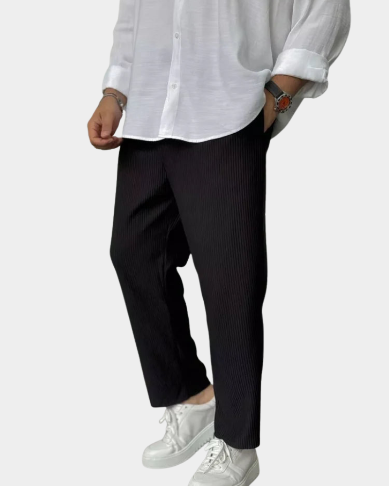 Herren Ripphose in Cord-Optik mit Bundfalte, Schwarz