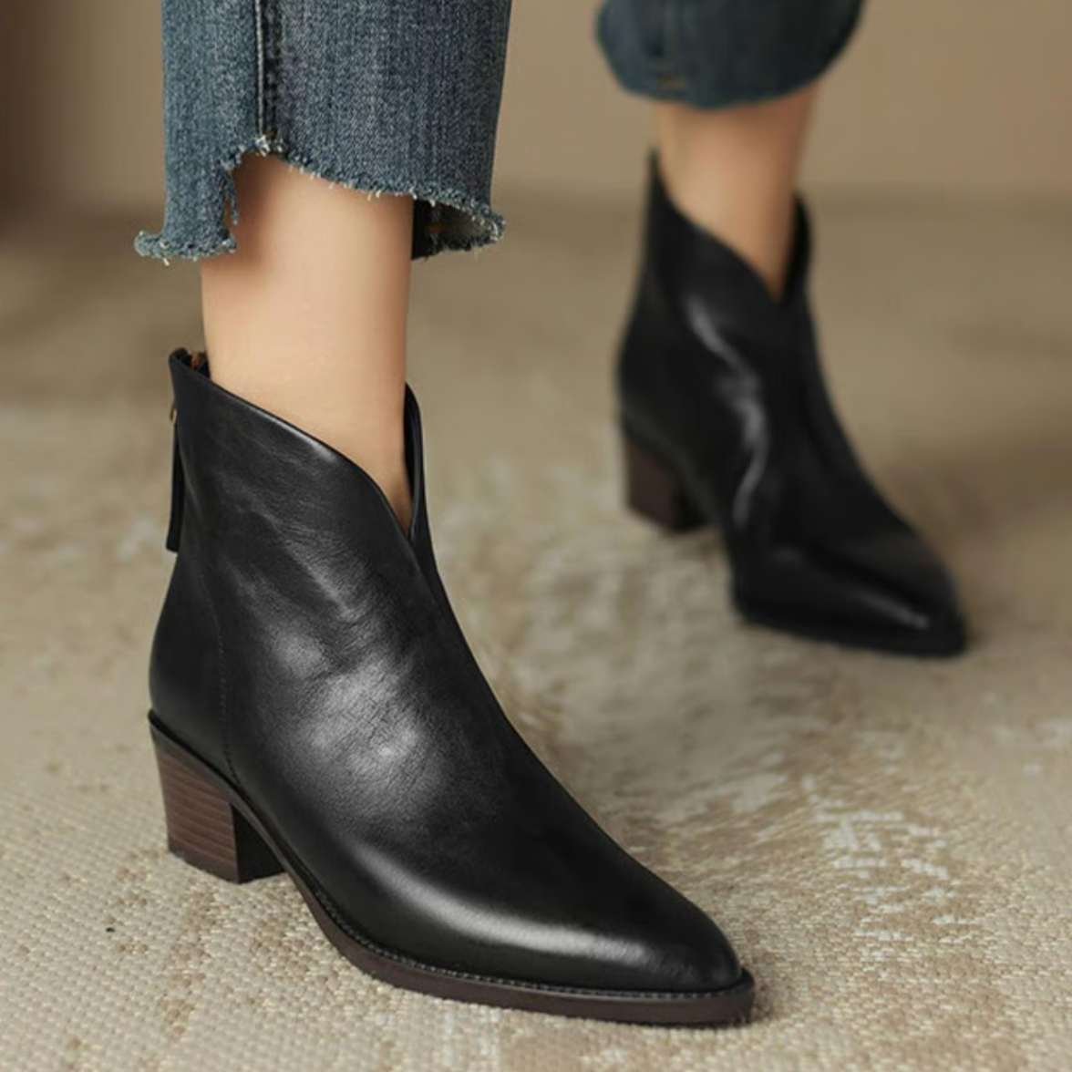 Stiefeletten Damen mit Blockabsatz und Reißverschluss in Lederoptik