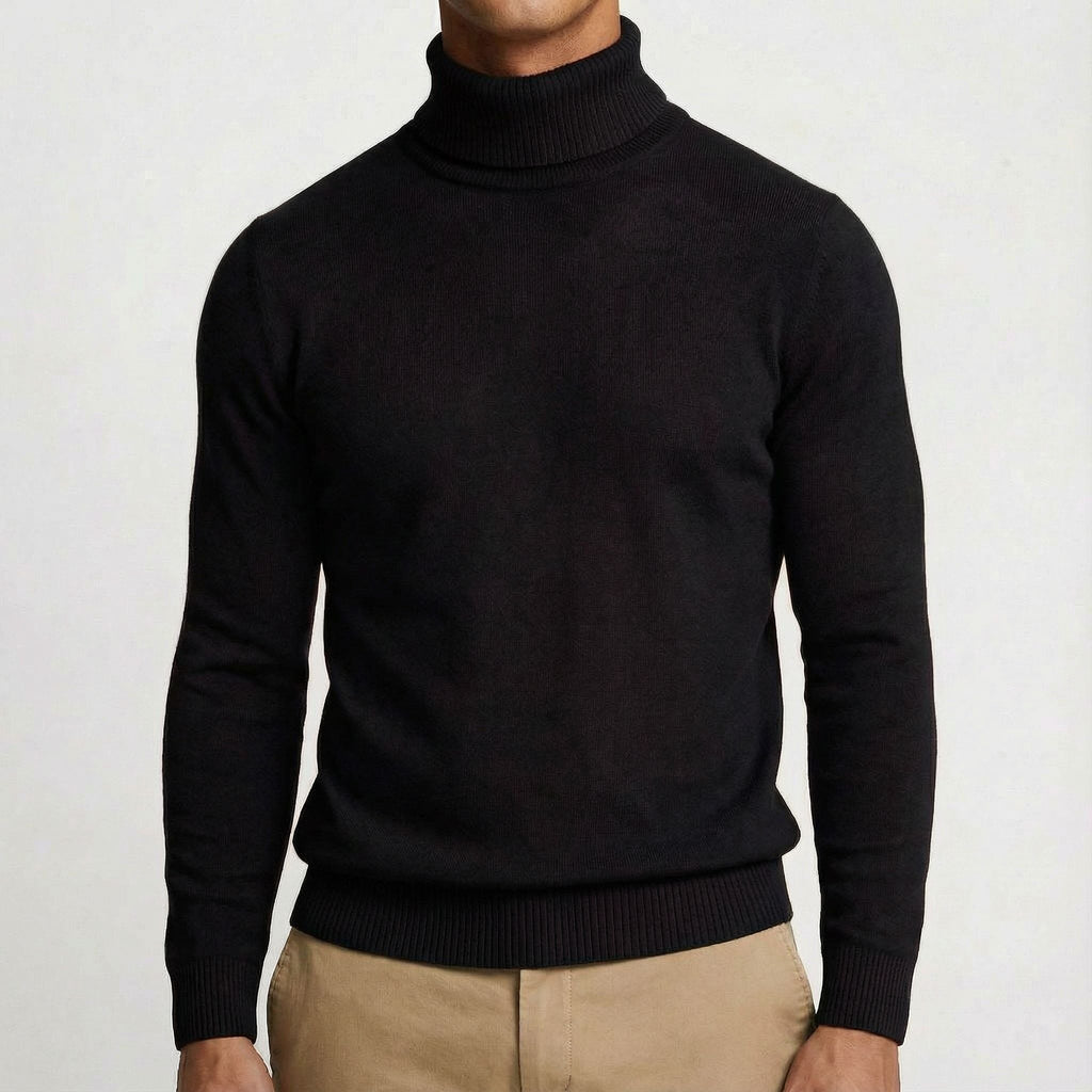 Herren Rollkragenpullover aus Feinstrick in Schwarz