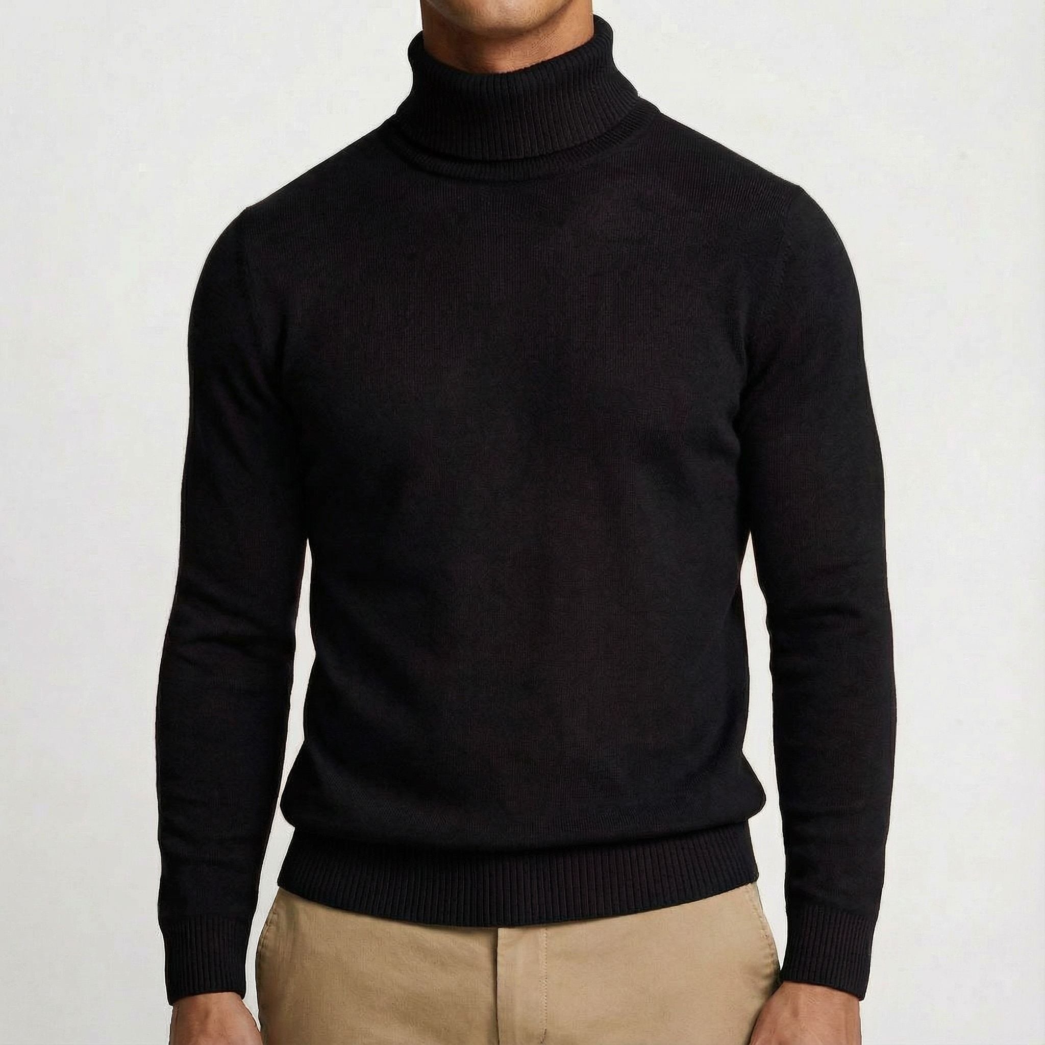 Herren Rollkragenpullover aus Feinstrick in Schwarz