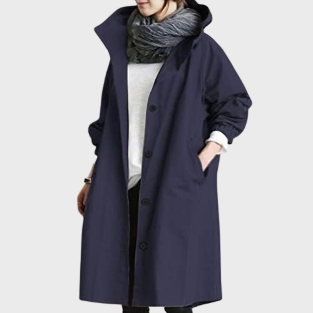 Damen Oversized Mantel mit Kapuze, langer Übergangsmantel