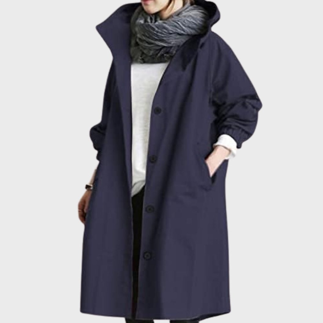 Bayer Modehaus - Damen Oversized Mantel mit Kapuze, langer Übergangsmantel in Marineblau