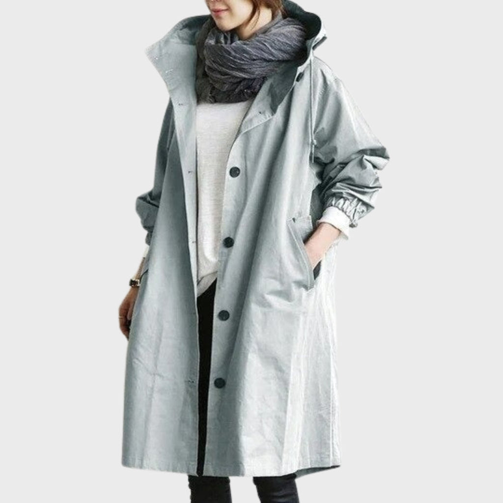 Damen Oversized Mantel mit Kapuze, langer Übergangsmantel