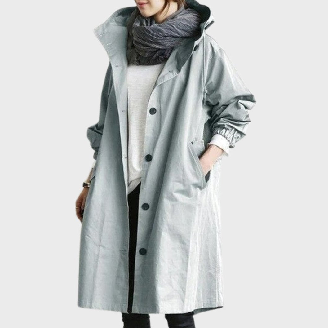 Bayer Modehaus - Damen Oversized Mantel mit Kapuze, langer Übergangsmantel in Hellblau